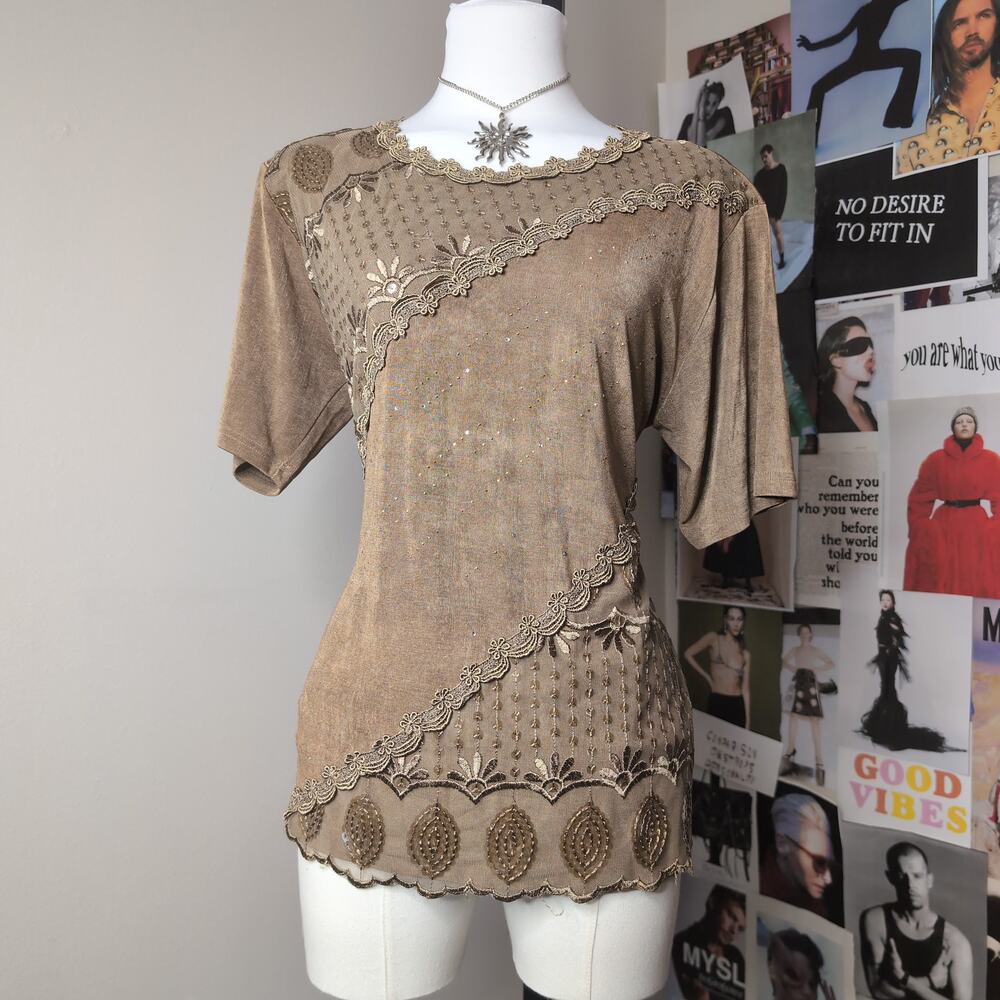 Embellished Whimsy Beaded Vintage Neckline Top